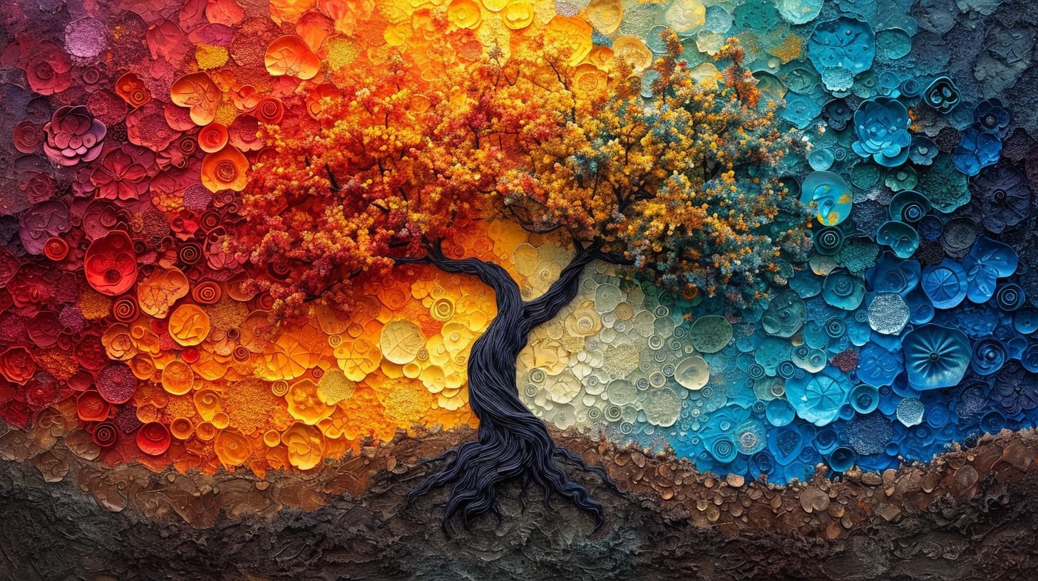 Prompt: colorful tree of life, swirled colors in the background