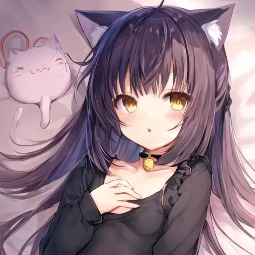 Prompt: cute neko girl with small ear with big chest sedusing and hand on chest