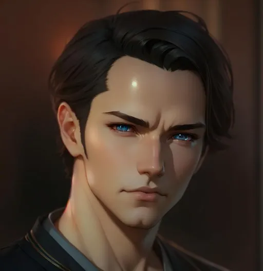 Prompt: Closeup face portrait, male, smooth soft skin, big dreamy eyes, beautiful intricate colored hair, symmetrical, anime wide eyes, soft lighting, detailed face, by makoto shinkai, stanley artgerm lau, wlop, rossdraws, concept art, digital painting, looking into camera