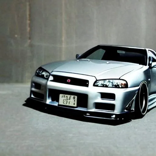 Prompt: A nissan skyline gtr r34 by fast and furious 