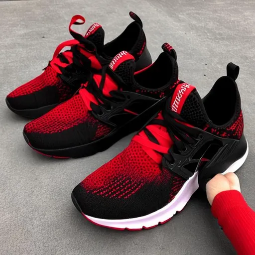 Prompt: Black and red sports shoes