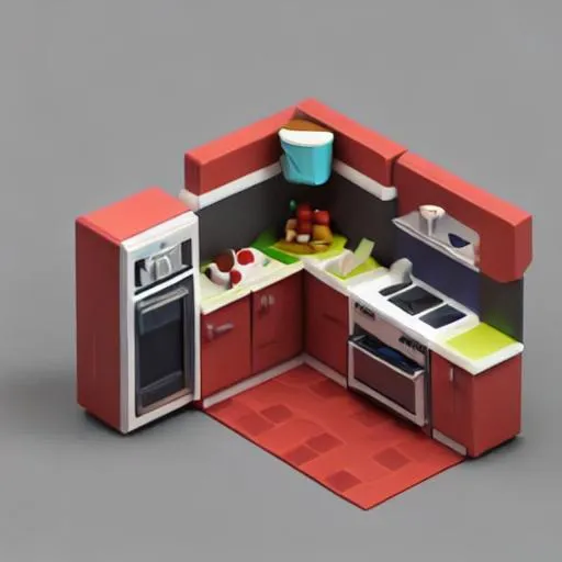 Prompt: Tiny cute isometric kitchen set in a cutaway box, soft smooth lighting, soft colors, 100mm lens, 3d blender render