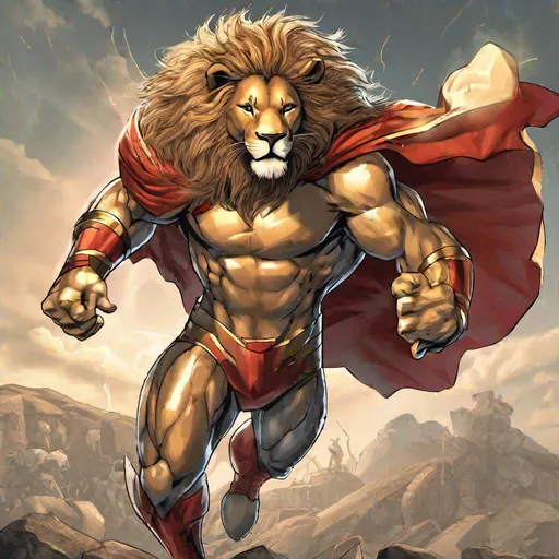 Prompt: Lion The Super Hero , Saviour Of The World