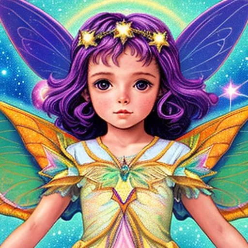 Prompt: child fairy goddess, cosmic background, closeup