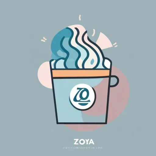 Prompt: Choose soft colors like light blue, use simple shapes like a circle, and add an image of a coffee cup with rising steam for a minimalist "ZOYA" logo that suits the theme of an all-in-one store selling food and drinks, as well as providing a place to relax and enjoy coffee.