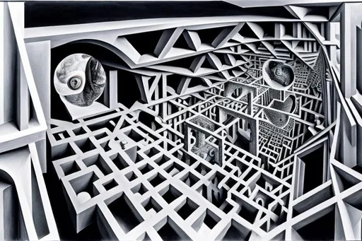 Prompt: "Salvador Dalí's and M.C. Escher art style"
"An attorney navigating through Escher's impossible architectures, representing complex legal challenges, with Dalí's distorted figures lurking in the shadows, embodying ethical dilemmas."
"A desolate courtroom, filled with Escher's intricate geometric patterns, under a sky filled with Dalí's floating objects, symbolizing the weight of heavy workloads."
"A scene of dread and suffering, with an attorney standing at the edge of Escher's infinite stairs, looking down at Dalí's barren landscapes, representing the fear of failure."
"An attorney trapped in Escher's endless loops, surrounded by Dalí's surreal symbols of dread, suffering, and emptiness."