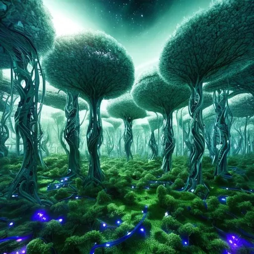 Prompt: Futuristic forest in a cosmic space 