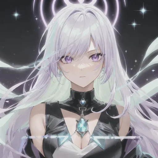 Prompt: Beautiful female alien hybrid, detailed eyes, has a sword emanating lightning, a young anime woman with long purple luxurious hair with a fringe haircut, purple eyes, disoriented due to memory loss, wearing a neon purple t-shirt inside of a black coat with chains, not too revealing,  wears black leather gloves, an amethyst hairclip in her hair, fantasy, clear sparkling lavender glowing eyes, purple eyes, intricately detailed face, intricate, highly-detailed, ultrarealistic face, large landscape, mechanics, dramatic lighting, gorgeous face, lifelike, stunning,  digital painting, large, artstation, illustration, concept art, smooth, sharp focus, highly detailed painting, looking and smiling at viewer, full body, photography, detailed skin, realistic, photo-realistic, 8k, highly detailed, full length frame, High detail, showing full body, full body art 