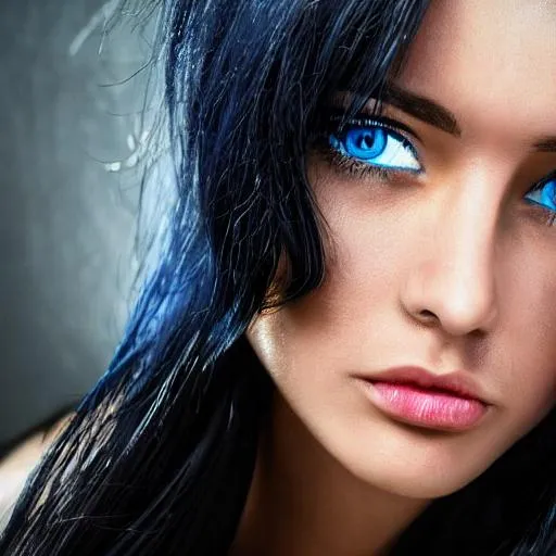 Prompt: Very detailed face black hair blue eyes very pretty