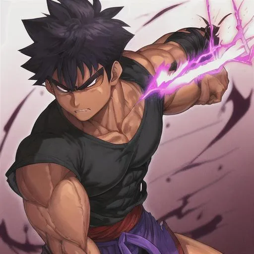 Male Black anime character with purple powers and me