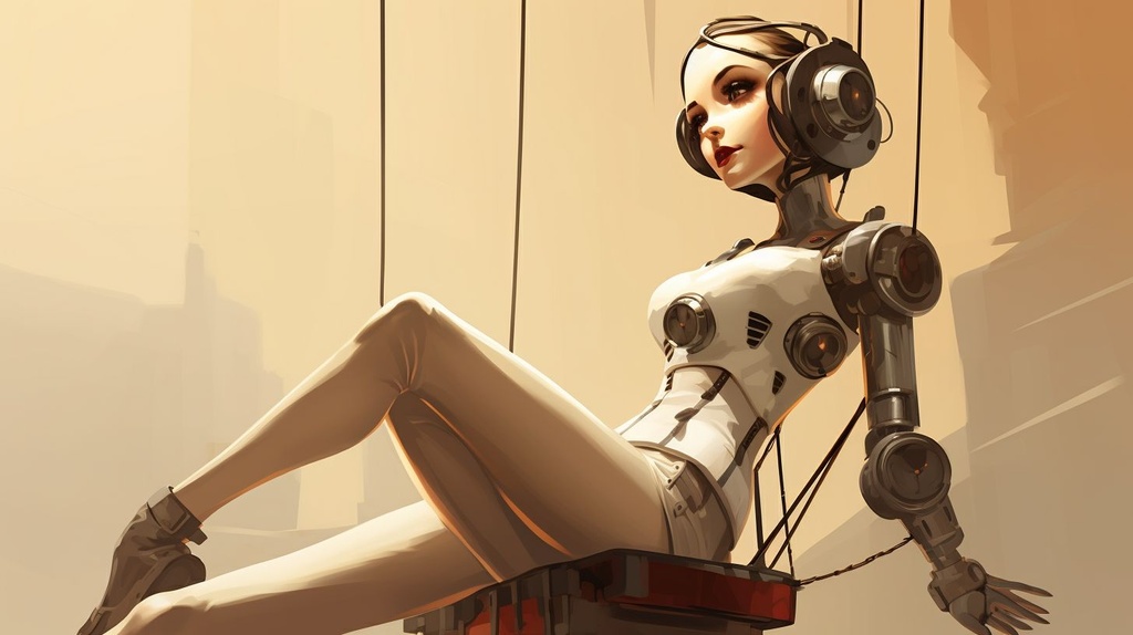 Prompt: electro swing female android robots