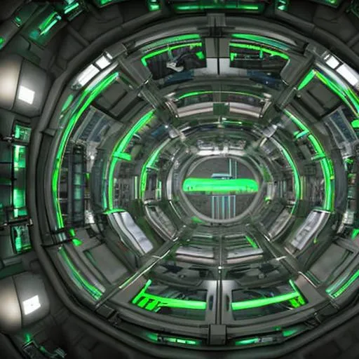 Prompt: Ring Space Station decorated for St. Patrick's Day, sci-fi, realistic, cinematic lighting