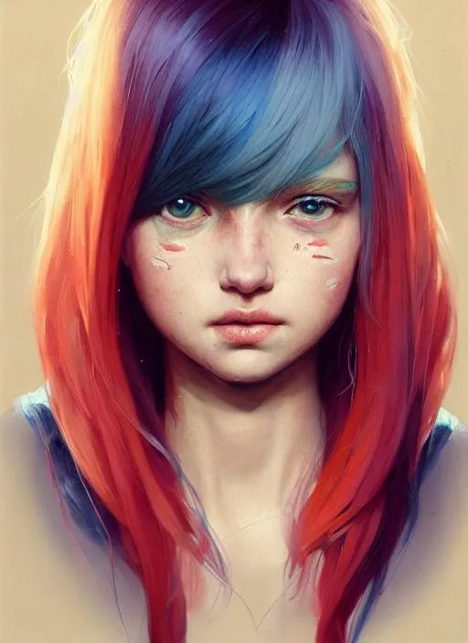 Portrait of {character} with {color} hair and with c... | OpenArt