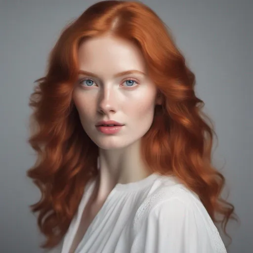 Prompt: hyperrealist redhead Russian milk white woman model in a stock photo, studio quality