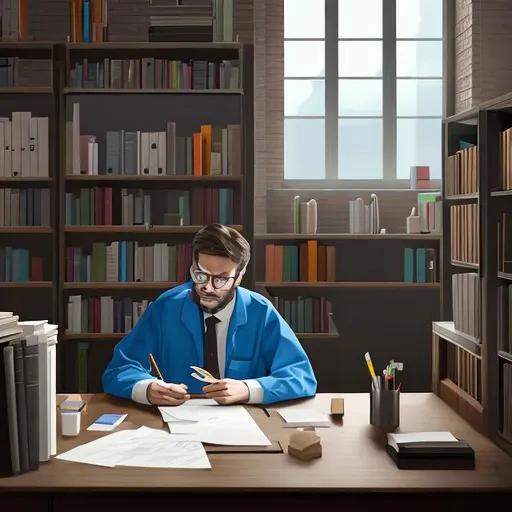 Prompt: create a 4k painting of a researcher working in his office at a university in UK.