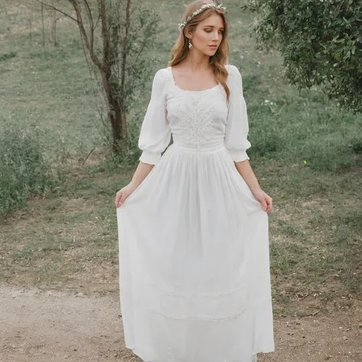 Prompt: peasant white wedding dress