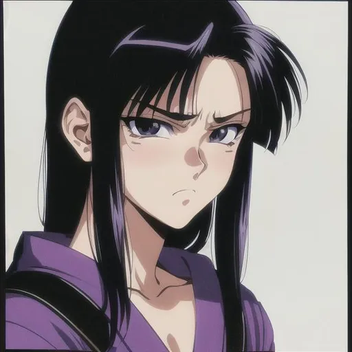 Prompt:  90s anime style, detailed, intricate face, portrait, detailed eyes, gentle tones, light shading, 90s tones, 90s era, Japanese theme, {{disgusted expression}}, 1boy, boy with feminine feature's, perfect body, black hair, black eyes