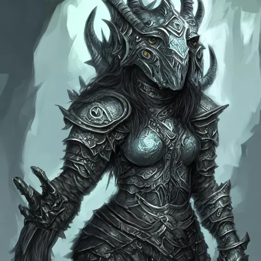 Prompt: Silver dragonborn female druid