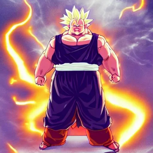 Prompt: obese man super saiyan