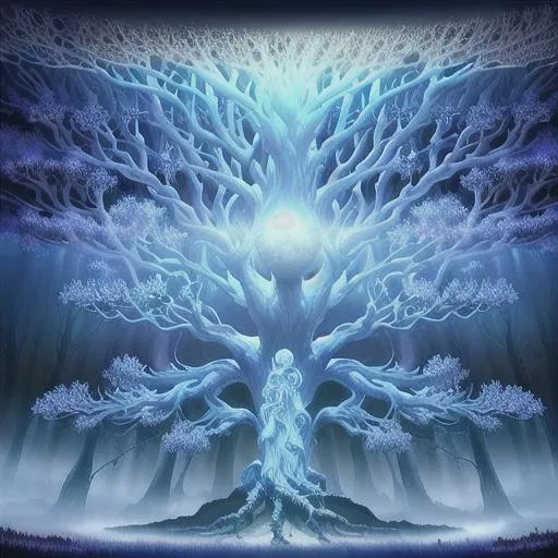 Prompt: Create an AI-generated artwork that features the World Tree Yggdrasil in a fantastical and epic scene. The image should showcase the grandeur and majesty of the World Tree, with a focus on its massive size and intricate details. The tree should be shown in a mystical environment, such as a mythical forest or an otherworldly realm, with atmospheric lighting and weather effects to add to the sense of wonder and awe. The image should also feature other mythical creatures or figures from Norse mythology, such as Odin, Thor, or the nine realms of the cosmos. The final image should capture the scale and mythical power of the World Tree Yggdrasil, showcasing the capabilities of AI technology to create highly-detailed and imaginative scenery