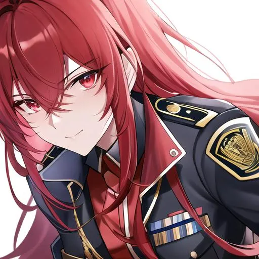 Prompt: Zerif 1male as a police officer (Red side-swept hair covering his right eye)UHD, 8K, Highly detailed, insane detail, best quality, high quality, wearing a police uniform, anime style