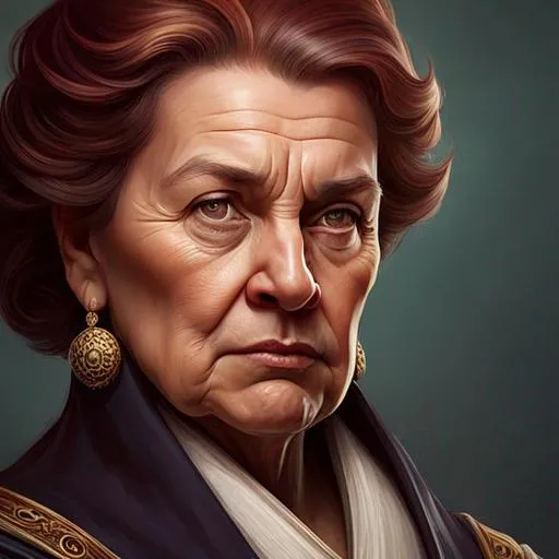 Prompt: Three-quarters portrait of aged female 
dwarven politician, highly detailed, digital painting, art by Stanley Lau and Artgerm and magali villeneuve and Alphonse Mucha, artstation, octane render, cgsociety
