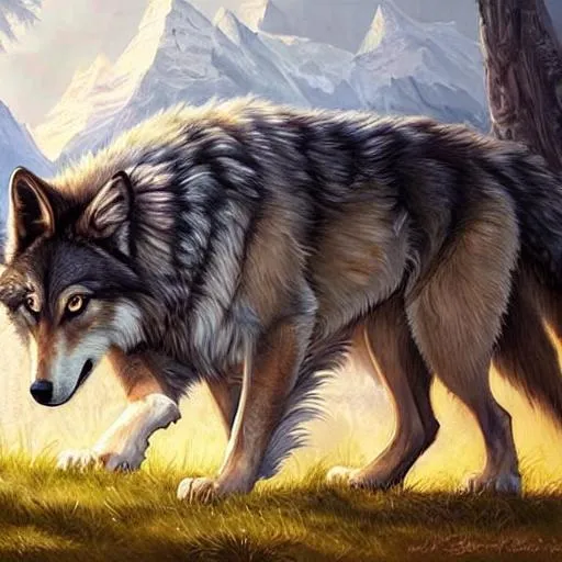 Prompt: a beautiful oil painting of a hungry wolf, D&D, fantasy, highly detailed, digital painting, artstation, smooth, sharp focus, illustration, art  4K 8K