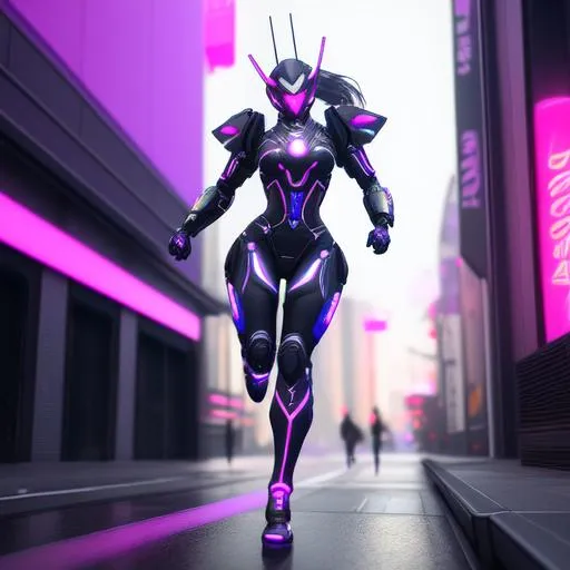 Prompt: dreamlike art, 3d render of futuristic military female cyborg, cyberpunk, running through streets, thick legs, fitt, vibrant colors warframe, stealth, armored, neon lights, background explosion, character design, hard surface, smooth, detailed face, highly detailed, intricate details, symmetrical, volumetric lighting, ambient light, real-time, vfx, digital 3d, uhd, hdr, unreal engine,