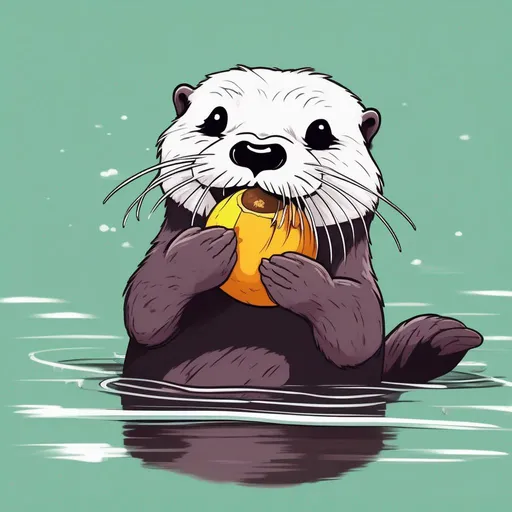 Prompt: sea otter anime cartoon eating a mangosteen
