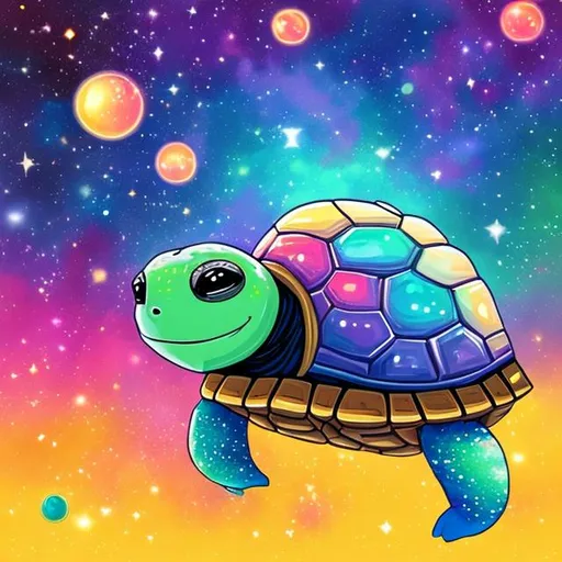 Prompt: A  cartoon space turtle in a colorful galaxy