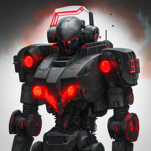 Mech suit,bullet holes,black paint, red neon | OpenArt