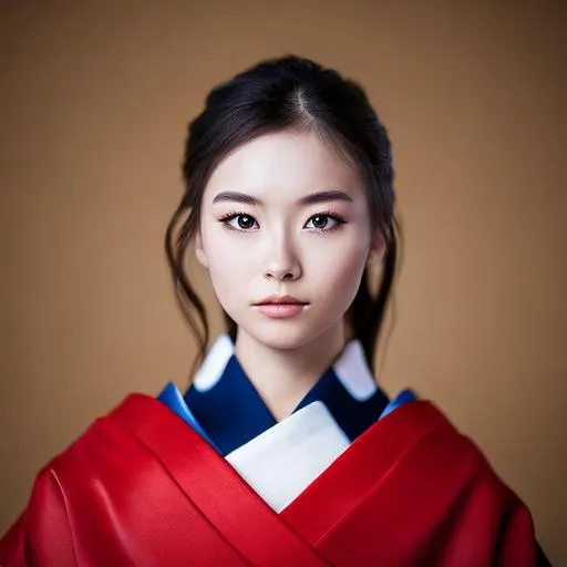 Prompt: a beautiful young japanese lady wrapped in the japanese flag 