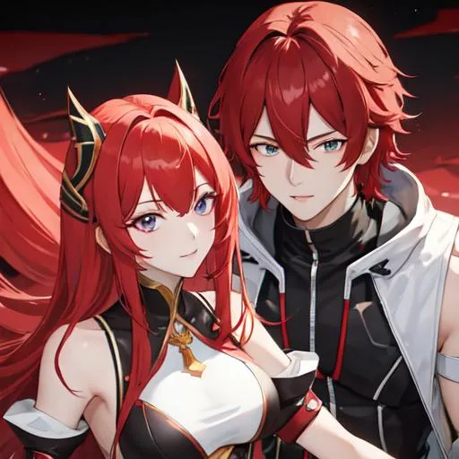 Prompt: Zerif 1male (Red side-swept hair covering his right eye) and Haley on a date 8K, UHD, best quality, highly detailed, insane detail, anime style