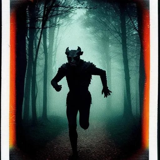 Prompt: eerie humanoid creature roaming a eerie wonderland, grainy polaroid, early technicolour image, photorealistic, Blurry, running at you, in the dark, in the fog