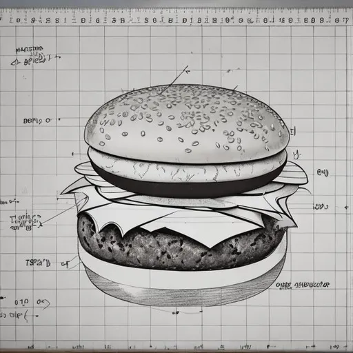 Prompt: technical drawing of an hamburger