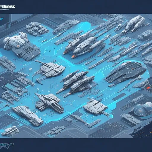 Prompt: Futuristic military complex with spaceport environment, background art, pristine concept art, small, medium and large design elements, in the style of Ralph McQuarrie, flat 2d illustration