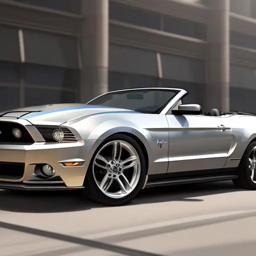 Ford Mustang silver metallic convertible, captured i...