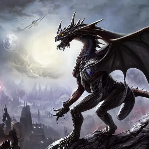 Prompt: apocalypse war, dark future, Full-body detailed masterpiece, fantasy, high-res, quality upscaled image, perfect composition, subject of this image is a beautiful female bipedal dragon, white scales, busty body, 18k composition, 16k, 2D image, cell shaded, blue moonlight background, intricate design 