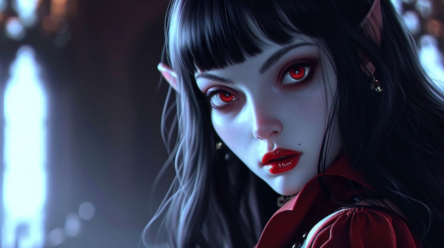 Prompt: real life cartoon looking vampire girl