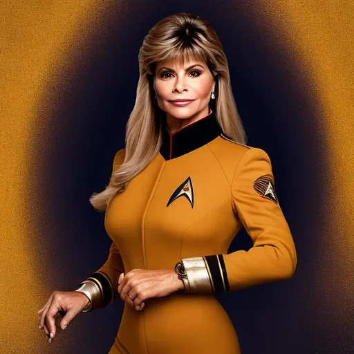 Prompt: A portrait of Markie Post, wearing a Starfleet uniform, in the style of "Star Trek the Next Generation."