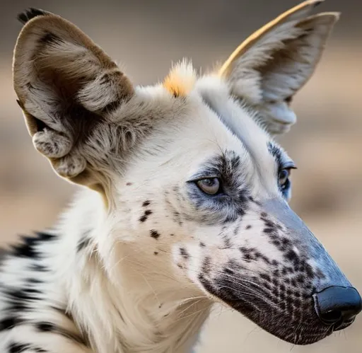 Prompt: A rendered head-shot of a leucistic African wild dog  