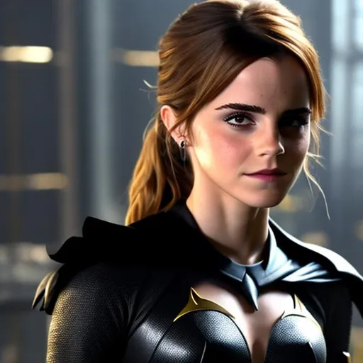 Prompt: emma watson as batman super hot 
