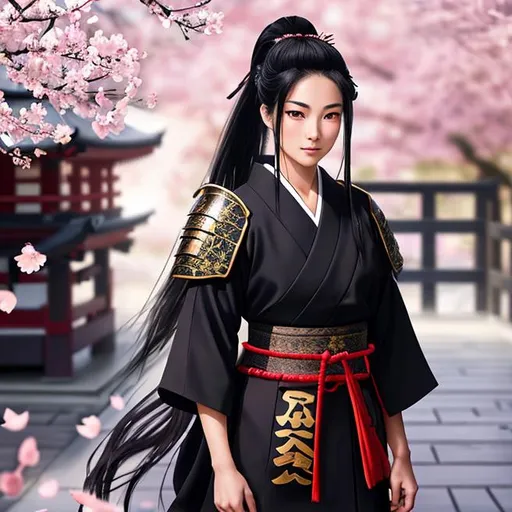 Young Samurai with long black hair and ponytail, wea... | OpenArt