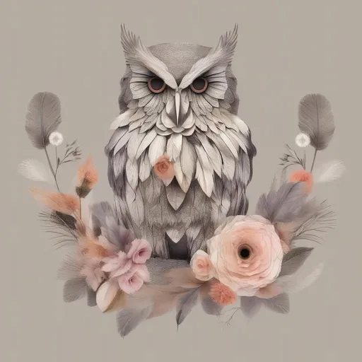 Prompt: an owl with feathers made out of flowers