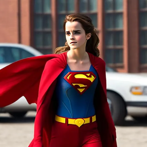 Prompt: emma watson as hot Superman open unbuttoned