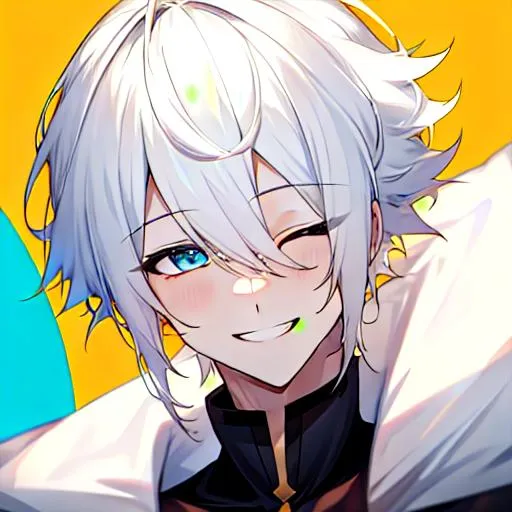 Prompt: Male (short pure white hair) 8k, UHD, smiling, happy
