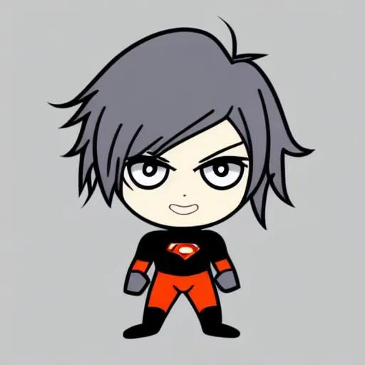 Prompt: negative superhero, grey --, social outlaster, loser, chibi anime style, grey colors