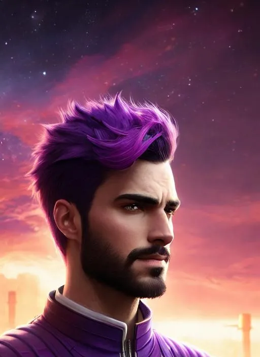 Portrait of man with purple hair and with manly face... OpenArt