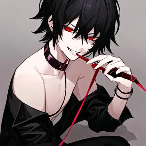 Damien (male, short black hair, red eyes) wearing a... | OpenArt