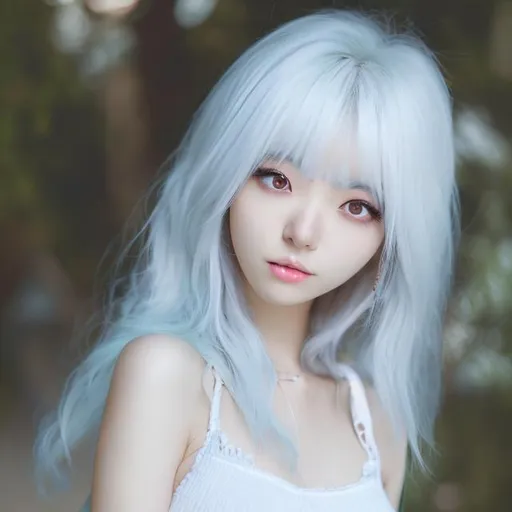 Prompt: anime korean girl with white hair